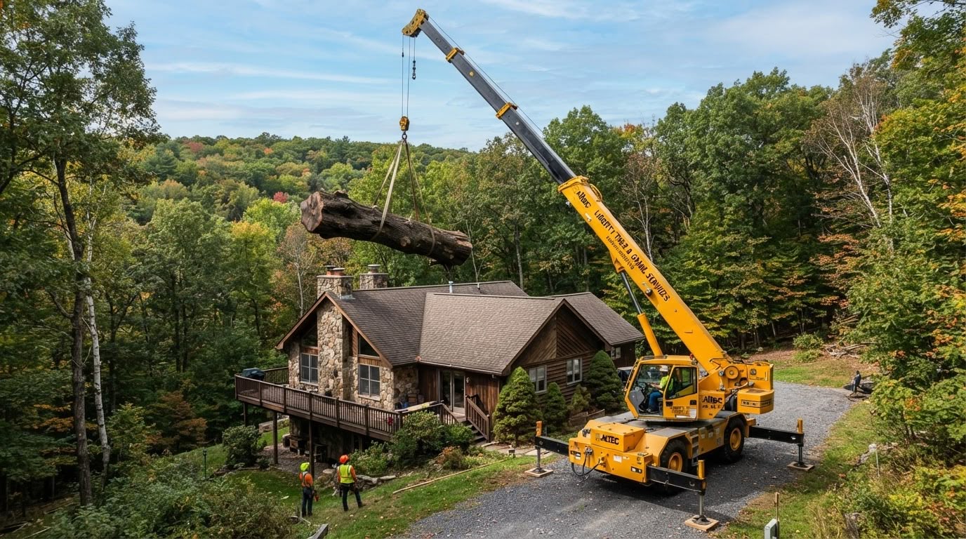Professional tree removal service in Susquehanna County PA with grapple crane